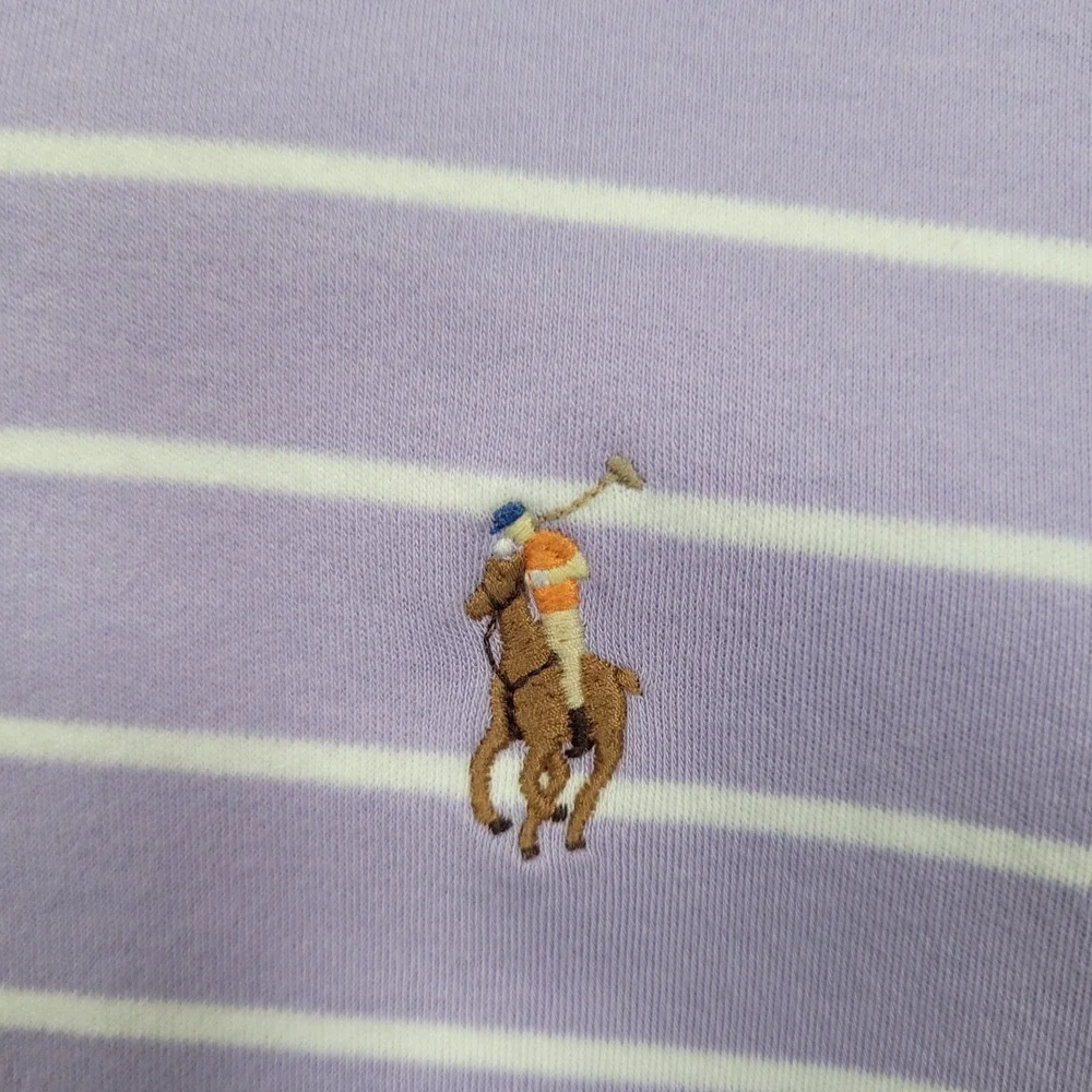 Polo Ralph Lauren Mens Medium Purple White Striped Short Sleeve Classic Fit Polo